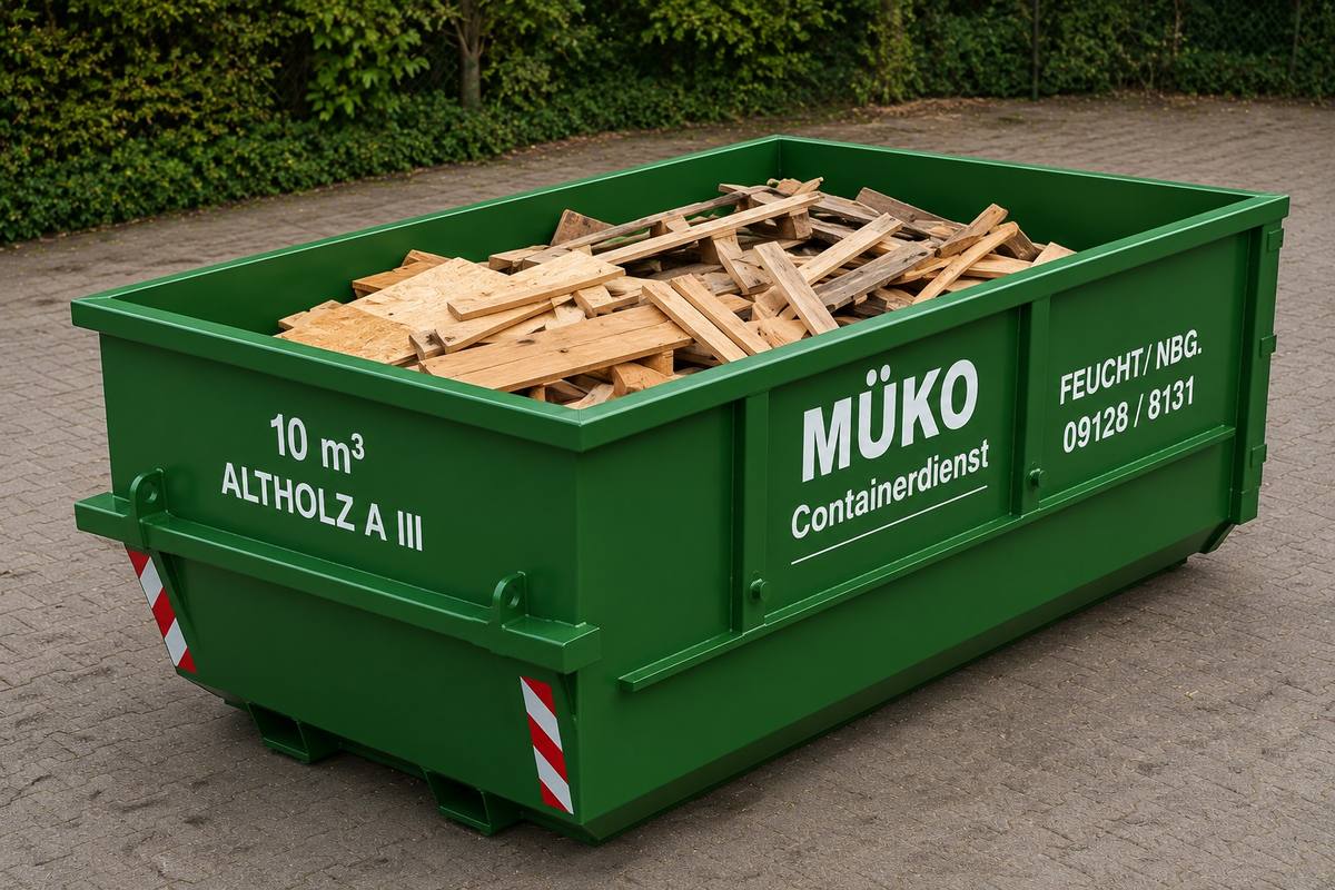 MÜKO Container mit 10 m³ Altholz der Klasse A III