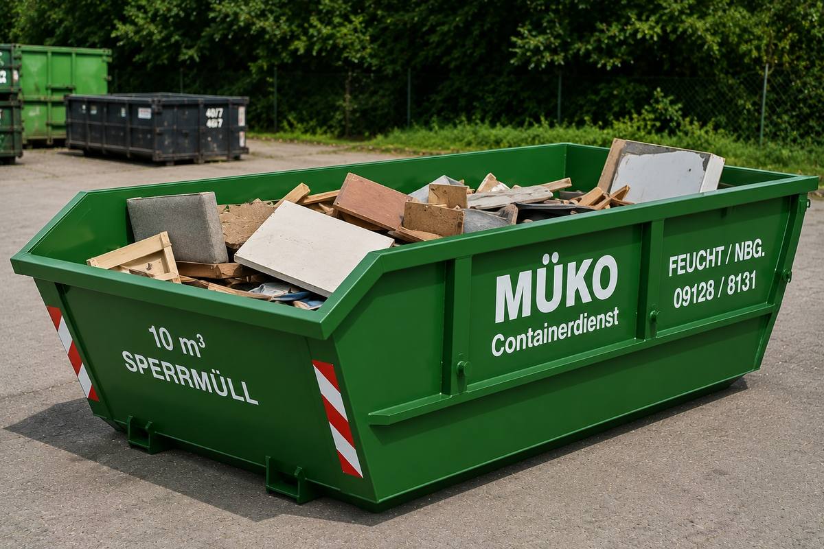 MÜKO Absetzcontainer mit 10 m³ gefüllt mit Sperrmüll